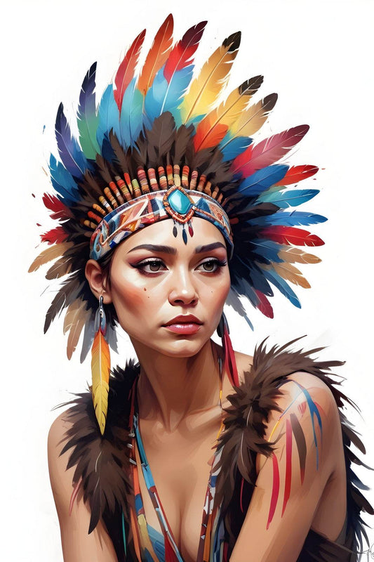 Native American Lady with Feathers Wall Art - beink online art store