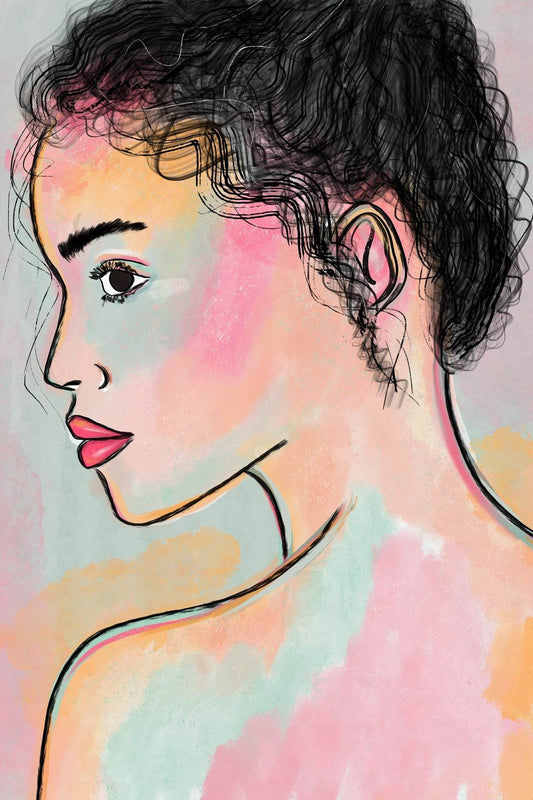 Drawing Of A Woman From Behind With Curly Hair Wall Art - beink online art store