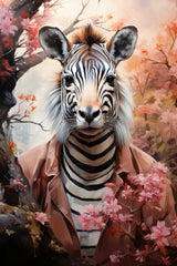 Watercolor Zebra with Flowers Animal Wall Art