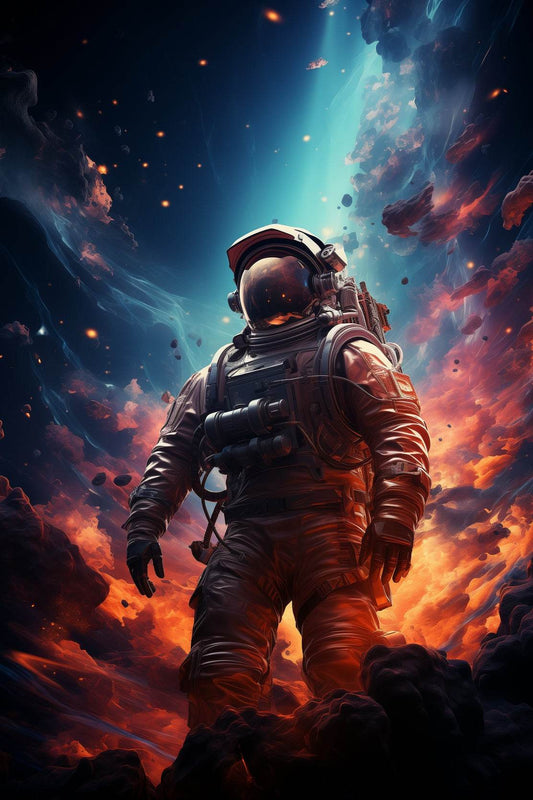 Astronaut in space background of burning planet - beink online art store