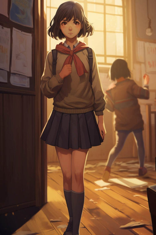 Young Student Attending School Anime Wall Art - beink online art store