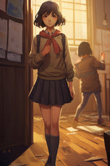 Young Student Attending School Anime Wall  Art