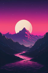 Synthwave Mountains Sunset Wall Art - beink online art store