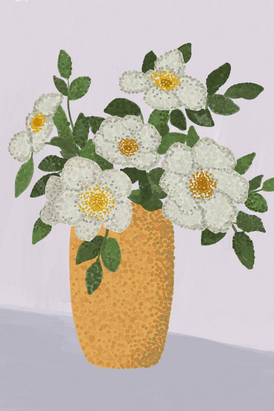 Painting A Vase With White Roses Wall Art - beink online art store