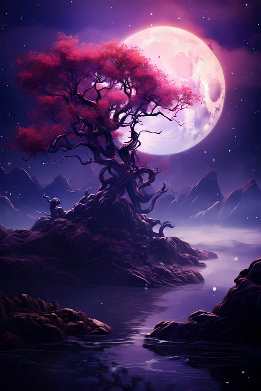 Sakura Tree In The Moonlight Wall Art - beink online art store