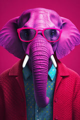 Pink Painted Elephant With Glasses Animal Wall Art