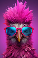 Purple Color Bird Wearing Glasses Wall Art