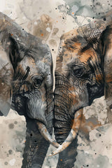 Watercolor Pair of Elephant Animal Wall Art