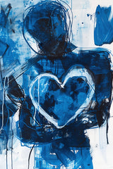 Blue Heart Painting With Oil Paint Wall Art