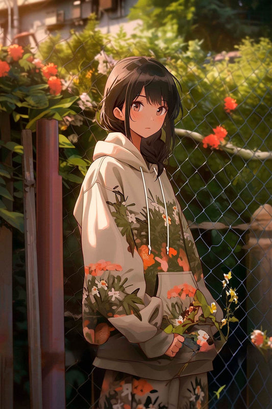 Beautiful Anime woman in Garden Anime Wall Art - beink online art store