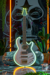 Augustic Guitar With Neon Wall Art