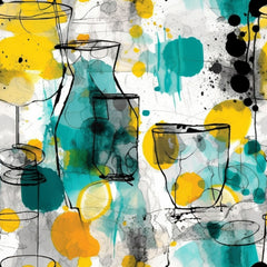 Glass Shapes With Water Color Background Abstract Wall Art