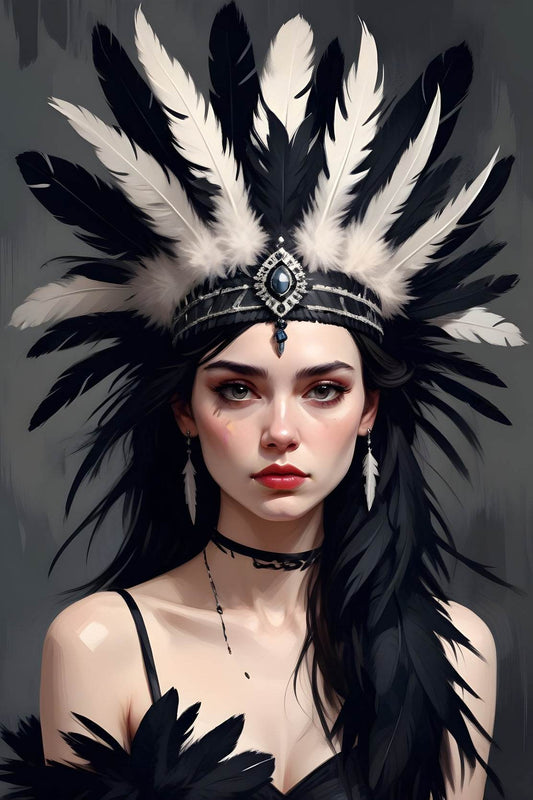 Women with Black and White feathers Hat Wall Art - beink online art store
