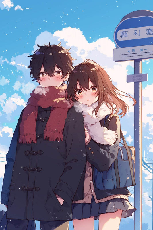 Anime Style Boy and Girl Hugging Couple - beink online art store