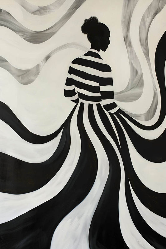 Swirling Silhouette-Black and White stripes Modern Art - beink online art store