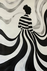 Swirling Silhouette-Black and White stripes Modern Art