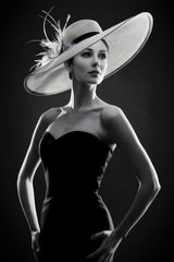 Elegant Women with Hat Black & White Wall Art