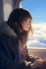 Anime character traveling in Plane Anime Wall  Art