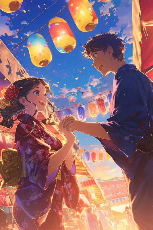 Anime style Boy and Girl Couple in Festival Wall Art - beink online art store