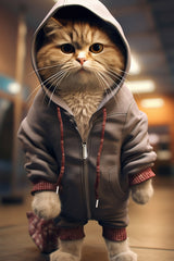 Cute Cat Wearing Jacket Animal Wall Art