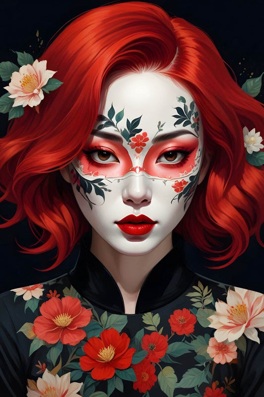 Asian Character with Red Hair unique makeup Wall Art - beink online art store