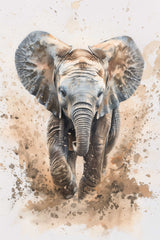 Elephant Running in Dirt Animal Wall Art