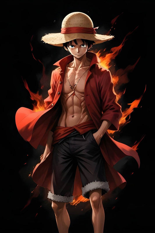 Monkey D. Luffy Character on Fire Anime Wall Art - beink online art store