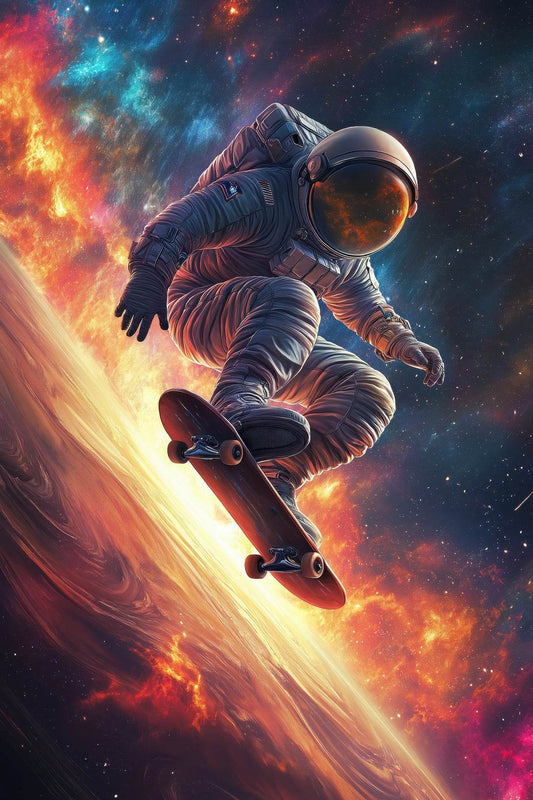 Astronaut skateboarding in space - beink online art store