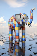 Colorful Robotic Elephant Animal Wall Art