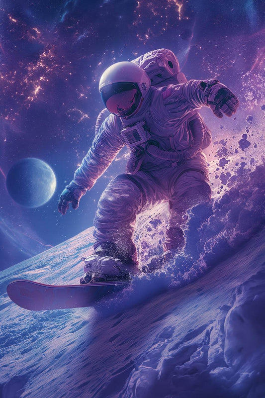 Astronaut with spacesuit on practicing snowboarding on the moon Wall Art - beink online art store