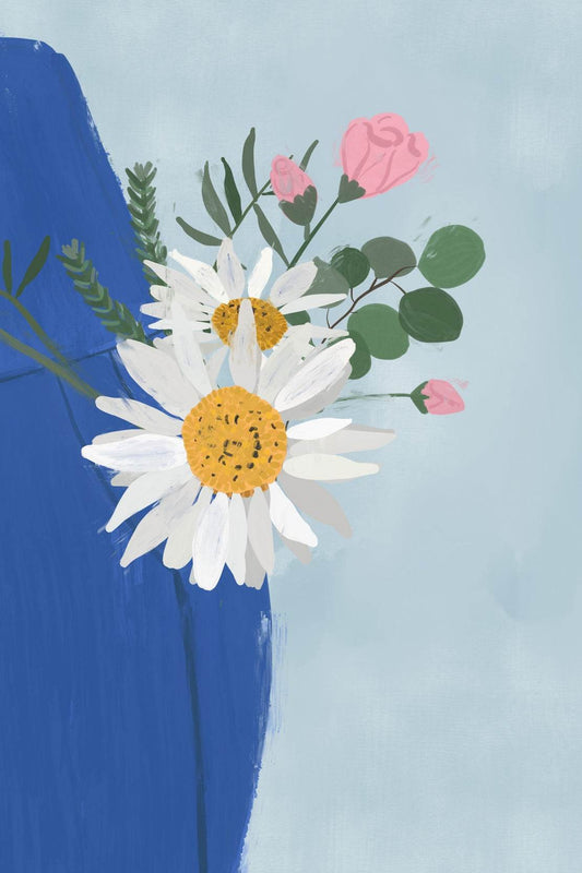 Flowers With Blue Vase Wall Art - beink online art store