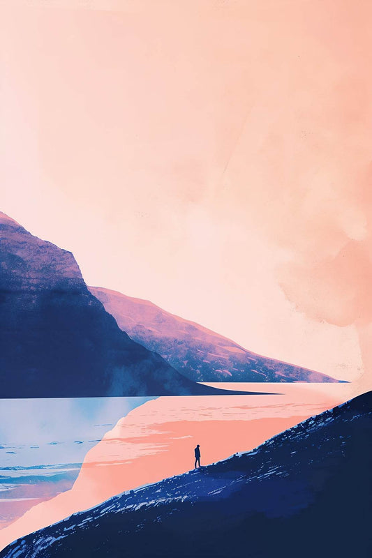 Lonely Wanderer in Pink Sunset Wall Art - beink online art store