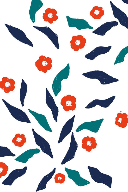 Red Flowers With Leaves Wall Art - beink online art store