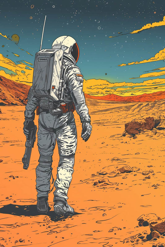 Adventure in Space Astronauts on Desert Planet Artwork - beink online art store