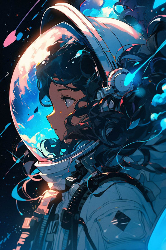 Anime Girl in Space Suit with Glowing Lights on Her Face Wall Art - beink online art store