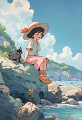 Vietnamese Girl  Sitting on Rock Anime Wall  Art