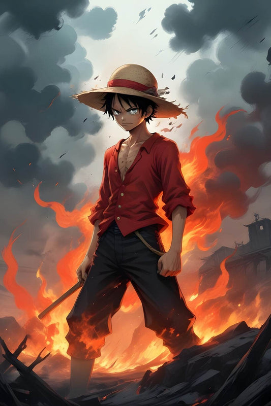 Monkey D. Luffy on Fire Anime Wall Art - beink online art store