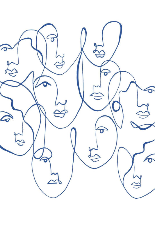 Blue and White Abstract Face Wall Art - beink online art store