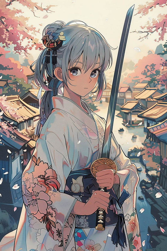 Girl Wearing Kimono Japanese Traditional in Garden Anime Wall Art - beink online art store