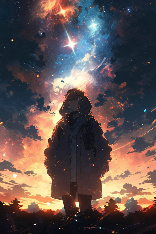 Anime Girl Standing and Looking at The Sky Wall Art - beink online art store