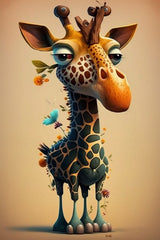 Cartoon Giraffe With Flower Animal Wall Art