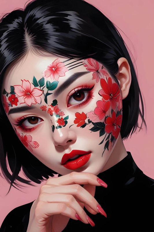 Beauty Painting Lady with Flower Makeup Wall Art - beink online art store