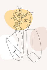 Line Art of Beautiful Woman's Face and Flowers