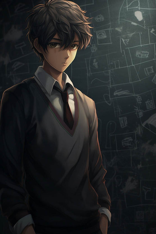 Cute School Anime Boy Aesthetic Anime Wall Art - beink online art store