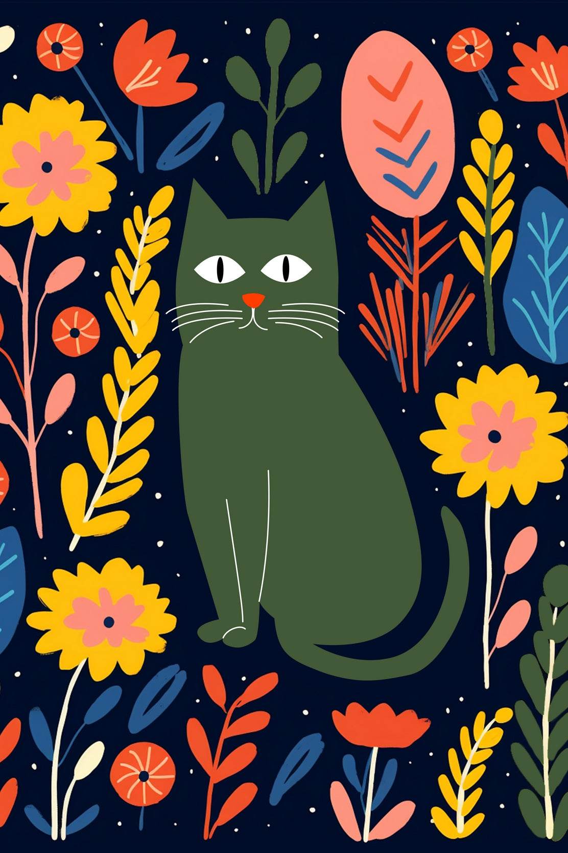 Painting Of a Cat Among Flowers Wall Art - beink online art store