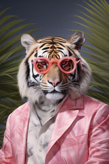 Tiger Wearing Pink Goggle and Coat Animal Wall Art