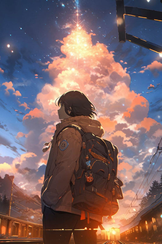 Anime landscape of Person Traveling Anime Wall Art - beink online art store