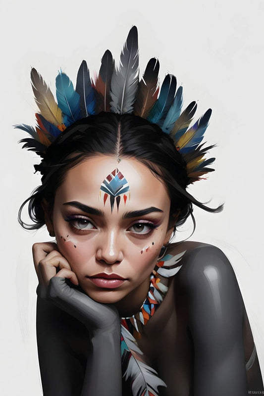 Native American Woman with Feather Wall Art - beink online art store