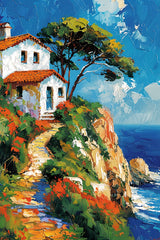 Painting Of Beach House On Cliff Wall Art