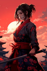 Young Ninja Girl on japan Monument Background Anime Wall Art - beink online art store